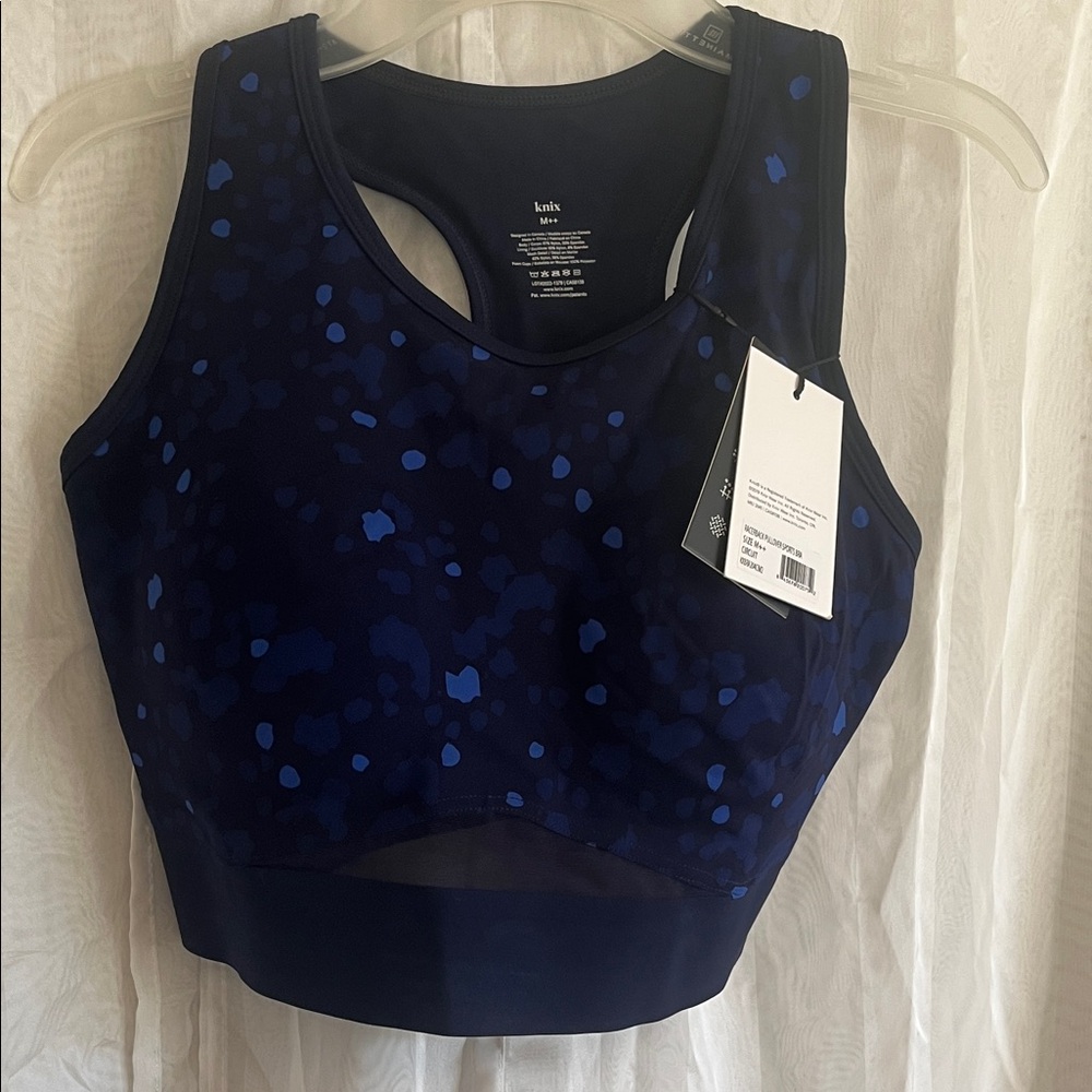 Knix Momenta Racerback Sports Bra in a blue "Circuit" color, size M++
